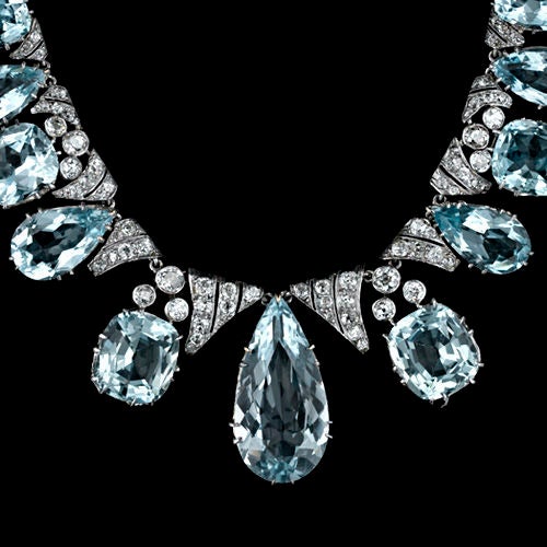 Women's Victorian Aquamarine Diamond Silver Gold Necklace