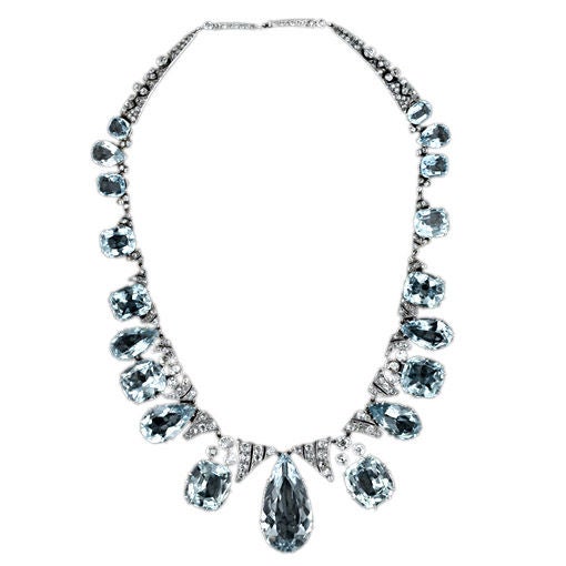 Viktorianische Aquamarin-Diamant-Silber-Gold-Halskette