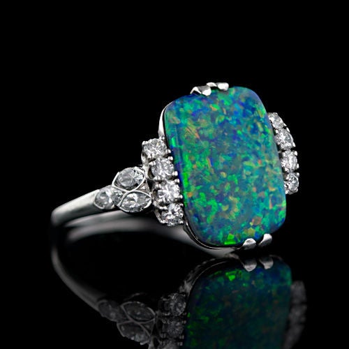 Women's Vintage Black Opal & Diamond Ring