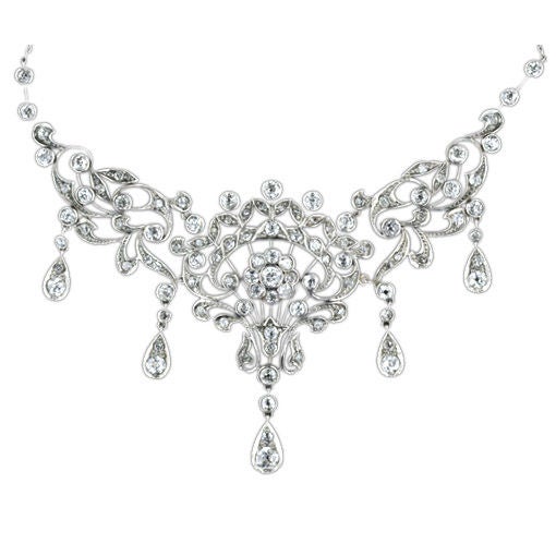 Antique Diamond Bib Style Necklace For Sale