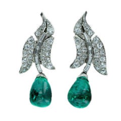 Original Art Deco Emerald and Diamond Drop Earrings