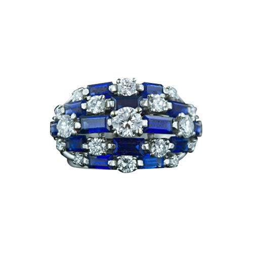 'Oscar Heyman' Diamond and Sapphire Dome Ring