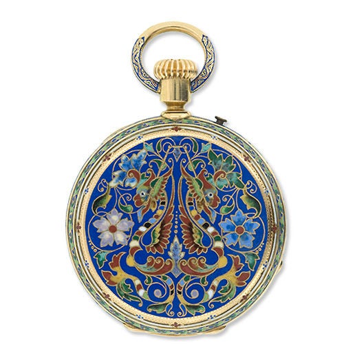 Women's or Men's Antique Victorian Enameled Pocket Watch For Sale