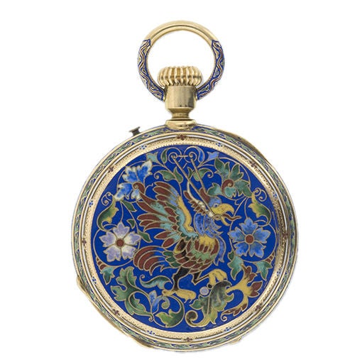 Antique Victorian Enameled Pocket Watch For Sale