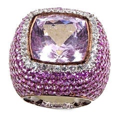 Kunzite 17 carats, Diamonds and Pink Sapphire Ring