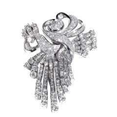 Antique Diamond and Platinum  Double Clip Brooch