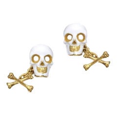 18 Karat Gold and Enamel 'Skull' Cufflinks