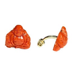 18Kt gold and coral 'Buddha' cufflinks