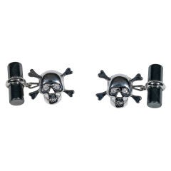18 Kt Gold, Hematite and Diamond 'Skull' Cufflinks 2