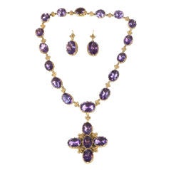 19th century amethyst and gold cross pendant necklace/earrings