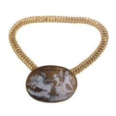 Large Gold and Agate Cameo Necklace and Brooch