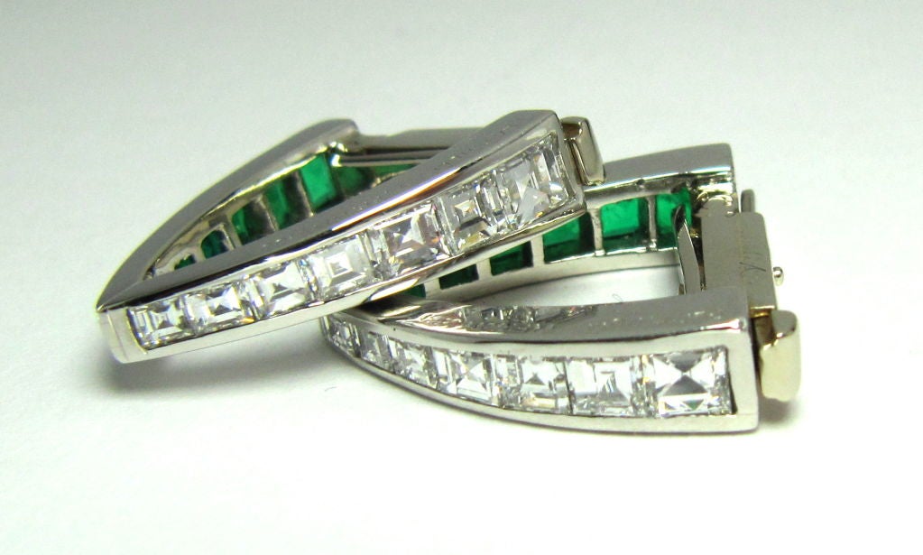 Tiffany Art Deco Platinum & Emerald Diamond Cufflinks 2