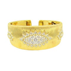 M. BUCCELLATI 18k Gold Diamond 1" Wide Cuff Bracelet