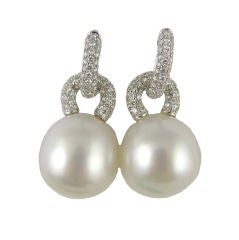 18K WG Diamond & 14MM South Sea Pearl Earrings