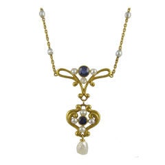 14K  Yellow Gold Sapphire & Pearl Necklace