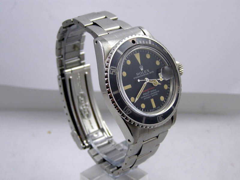 Women's Rolex SS RED Submariner Date ref# 1680 circa 1972 B & P