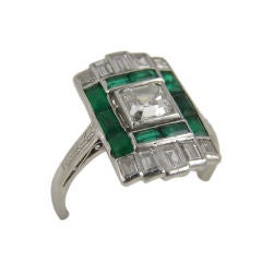 Platinum Asscher cut Diamond 
Emerald Ring