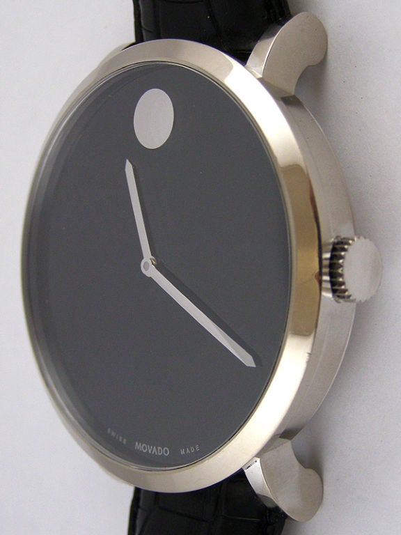 Movado 18K WG 60th anniversary massive limited edition museum watch. An enormous 60mm diameter solid 18K white gold case, 60 pieces limited edition in honor of the 60th anniversary of the Movado Museum watch. Limited edition #11 of 60 pieces