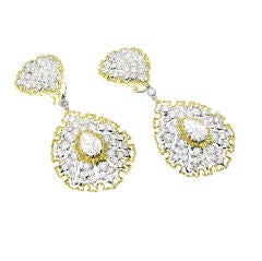 Large Gold and Diamond Buccellati Lattice Earrings