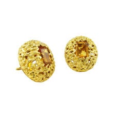 Large Textured Gold and Citrine Dome Earrings