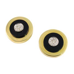 Onyx Gold and Diamond Button Earrings