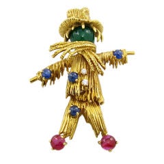 VCA Gold Colored Stone Scarecrow Brooch
