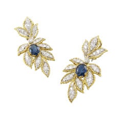 Buccellati Sapphire and Diamond Leaf Earrings