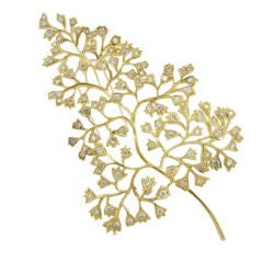 Verdura Large Gold and Diamond Fern Leaf Brooch
