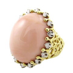 Bold Coral and Diamond Gold Ring