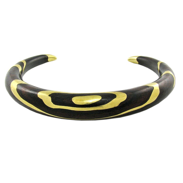 Angela Cummings  Wood and Gold Choker Necklace
