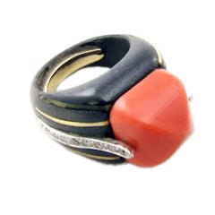Deco Coral and Onyx Ring