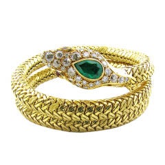 Emerald and Diamond Gold Snake Bracelet