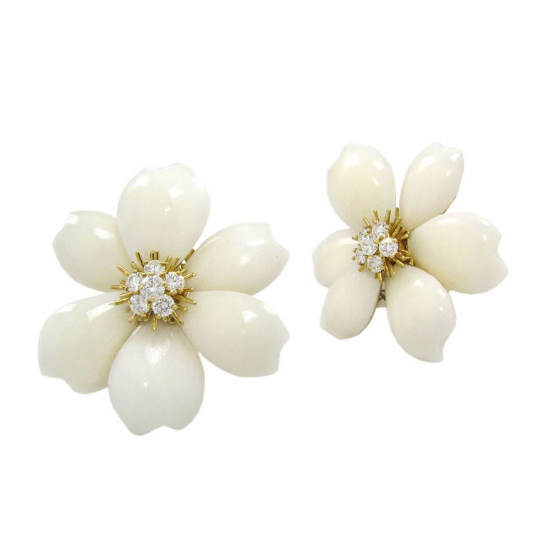 VCA Rose de Noel White Coral Earrings