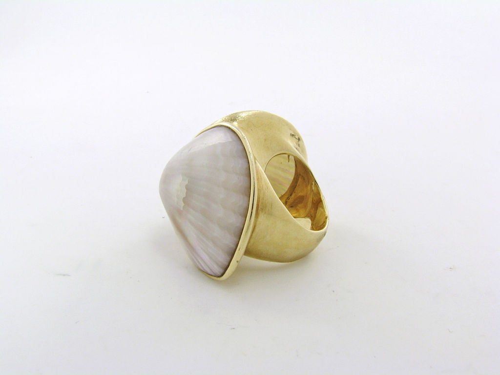 A 14 karat yellow gold double shell ring by Marguerite Stix.  Circa 1965.