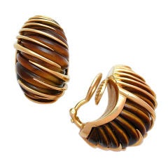 18kt Gold and Tiger's Eye Earclips