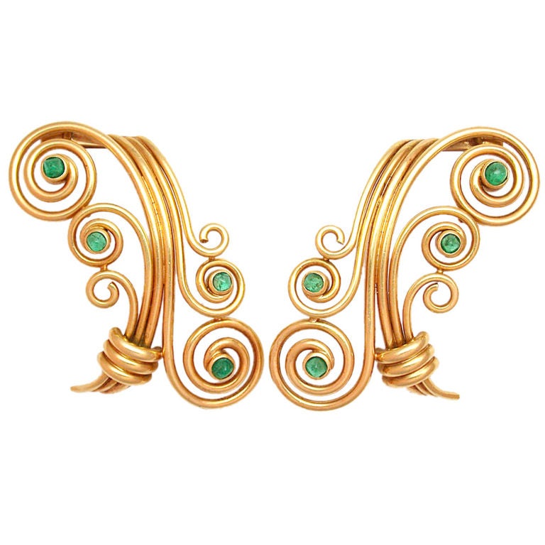 MELLERIO Gold & Emerald Dress Clips For Sale