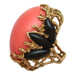 Barbara Anton Coral & Black Onyx Cocktail Ring