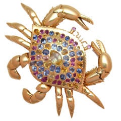 Whimsical Fancy-Colored Sapphire Crab Brooch