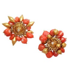 Italian 18kt Gold 
Coral "Pom Pom" Earclips