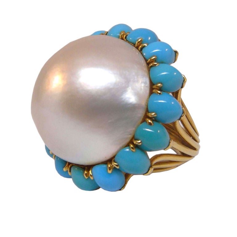 Cartier Paris mabe pearl and turquoise ring