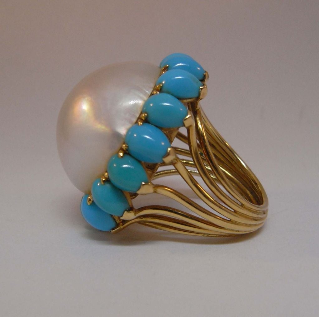 Women's Cartier Paris mabe pearl and turquoise ring