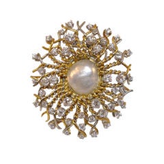 Vintage Schlumberger pearl and diamond brooch