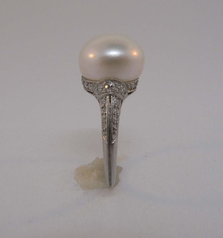 Art Deco JE Caldwell pearl and diamond ring For Sale
