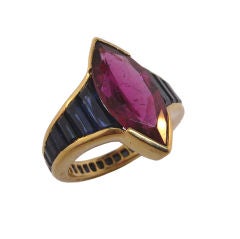 Vintage Poiray pink tourmaline and sapphire ring