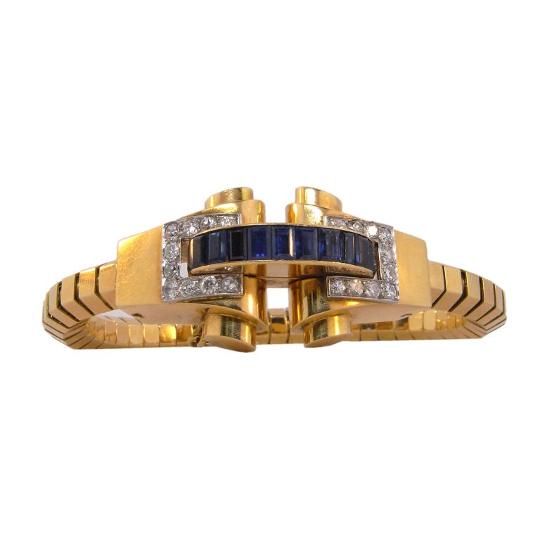 Retro Boucheron sapphire and diamond bangle