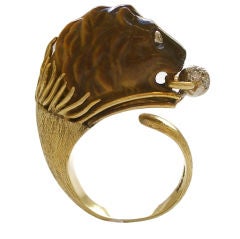 Gold Tigers Eye and Diamond Ring c1960