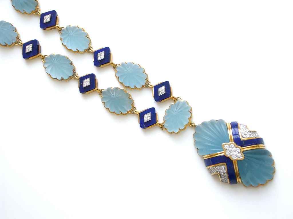 Women's WANDER Gold Aquamarine Lapis Lazuli and Diamond Necklace