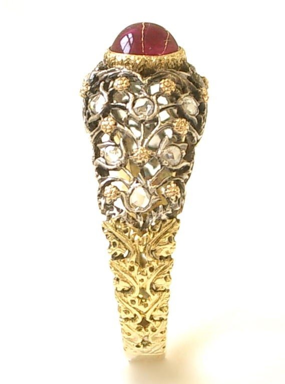 Buccellti Gold and Diamond Ruby Ring, circa 1960