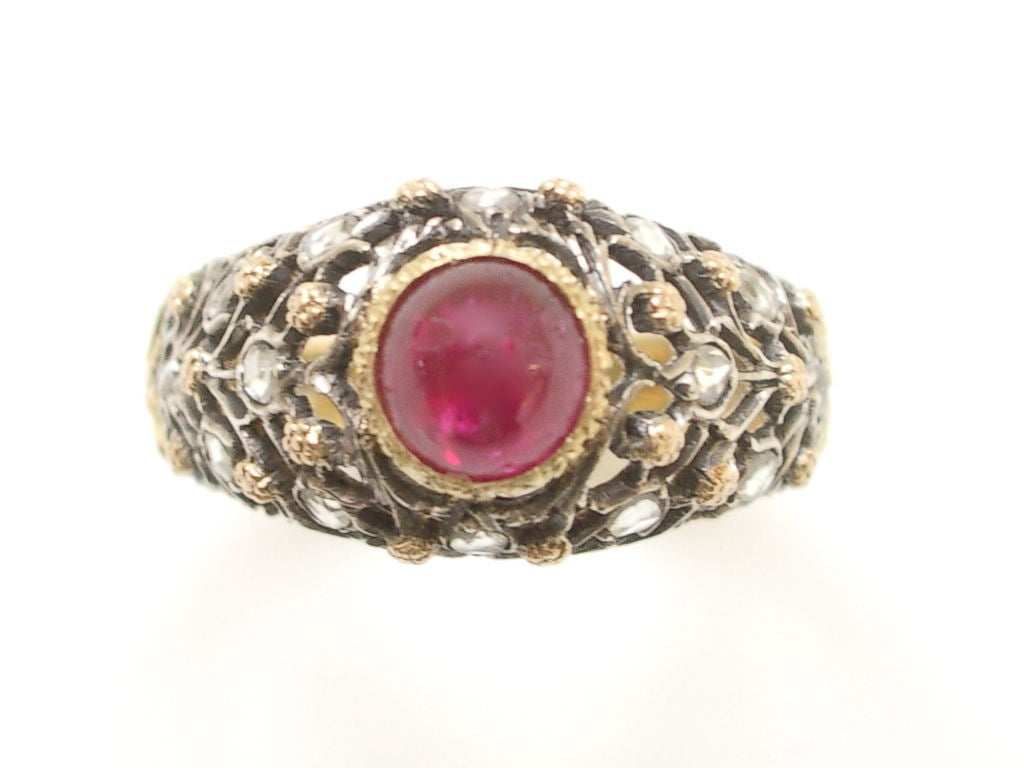 Women's Buccellti Gold and Diamond Ruby Ring, circa 1960