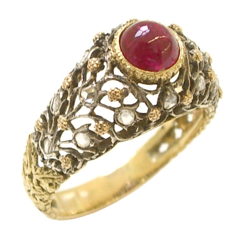 Buccellti Gold and Diamond Ruby Ring, circa 1960